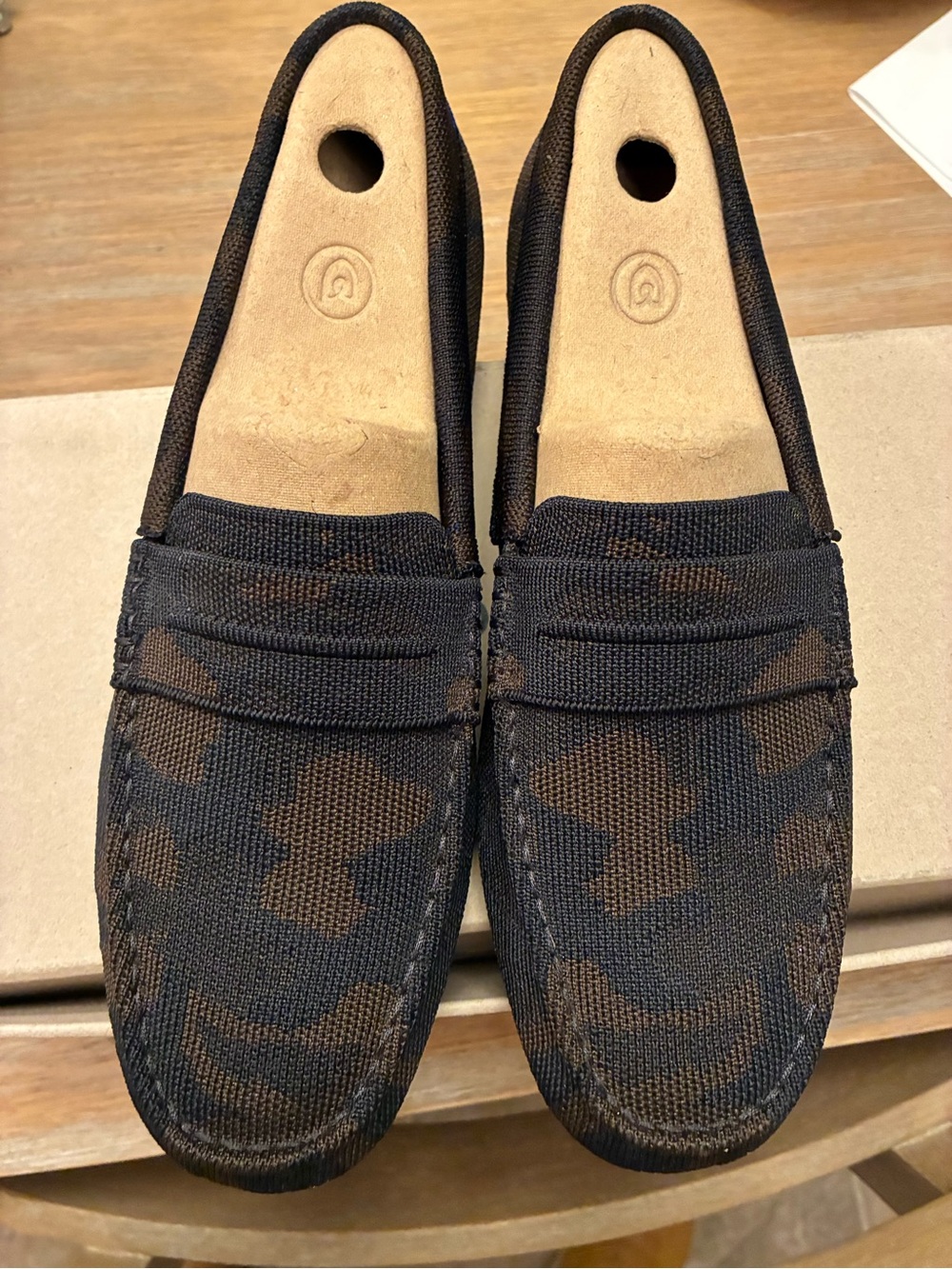 Rothy's Black and Brown Camouflage Slip-On Loafers